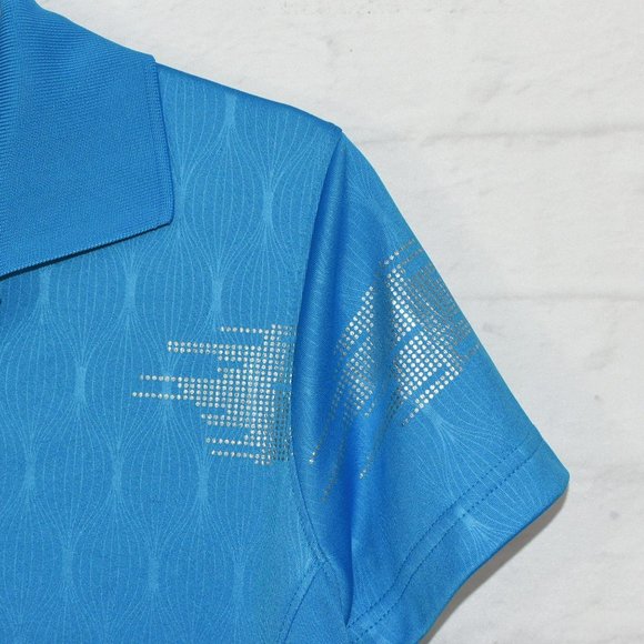 ANTIGUA Golf Women's Metallic Accent Polo Style Top Size Medium Sky Blue - Picture 2 of 8